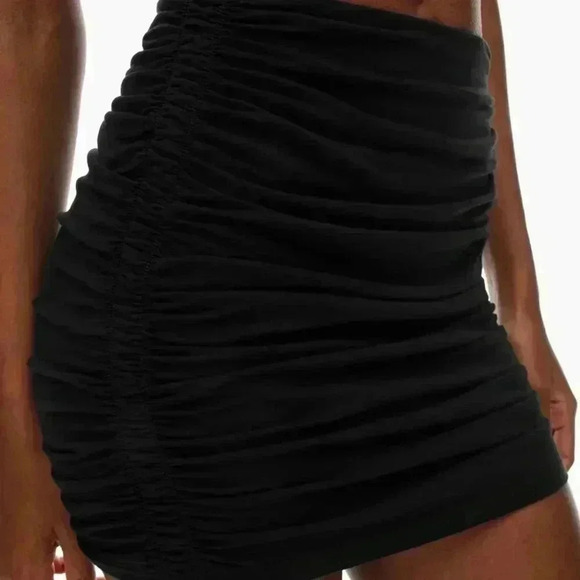 Aritzia Tna Chill Malibu Skirt Stretch-Jersey Ruched Bodycon Mini Skirt Navy W M - Picture 2 of 9